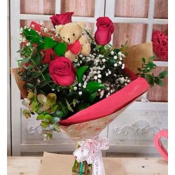 Bouquet 3 Rosas con osito mini