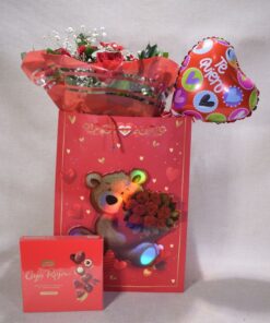 12 Rosas Rojas en Gift Bag (Osito) San Valentín