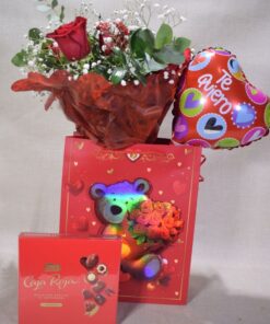 6 Rosas Rojas en Gift Bag (osito) San Valentín