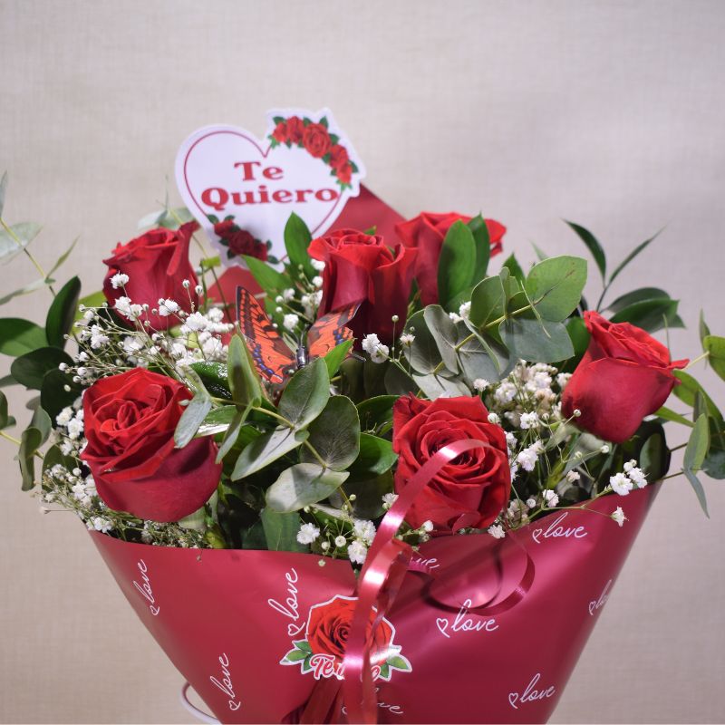 Bouquet de 6 Rosas Rojas "LOVE " + Bombones - Imagen 3