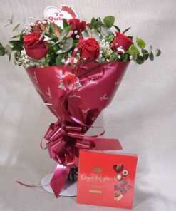 Bouquet de 6 Rosas Rojas "LOVE " + Bombones